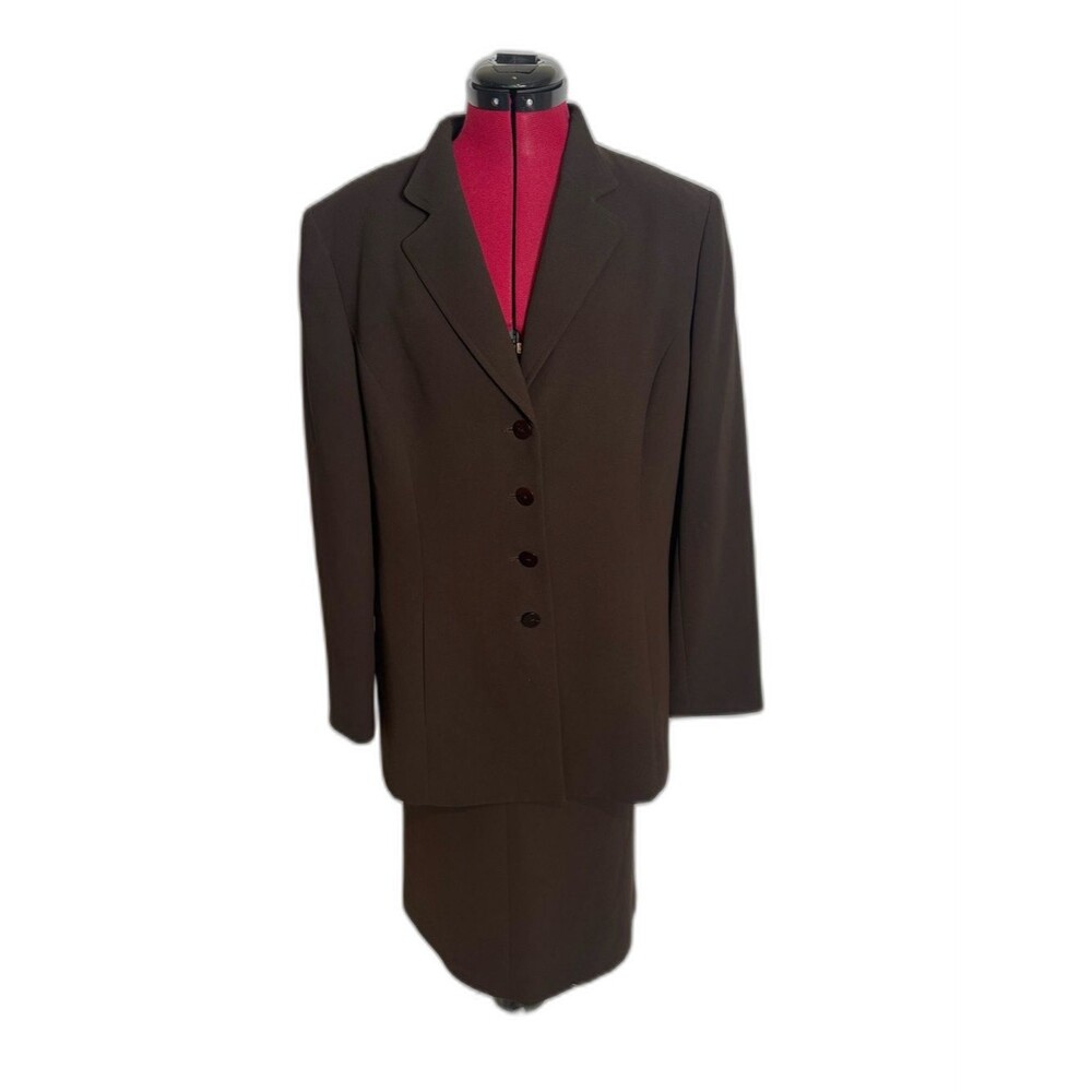 Le Suit Skirt Suit Woman's Size 16 Brown 2-Piece Set Blazer & Skirt